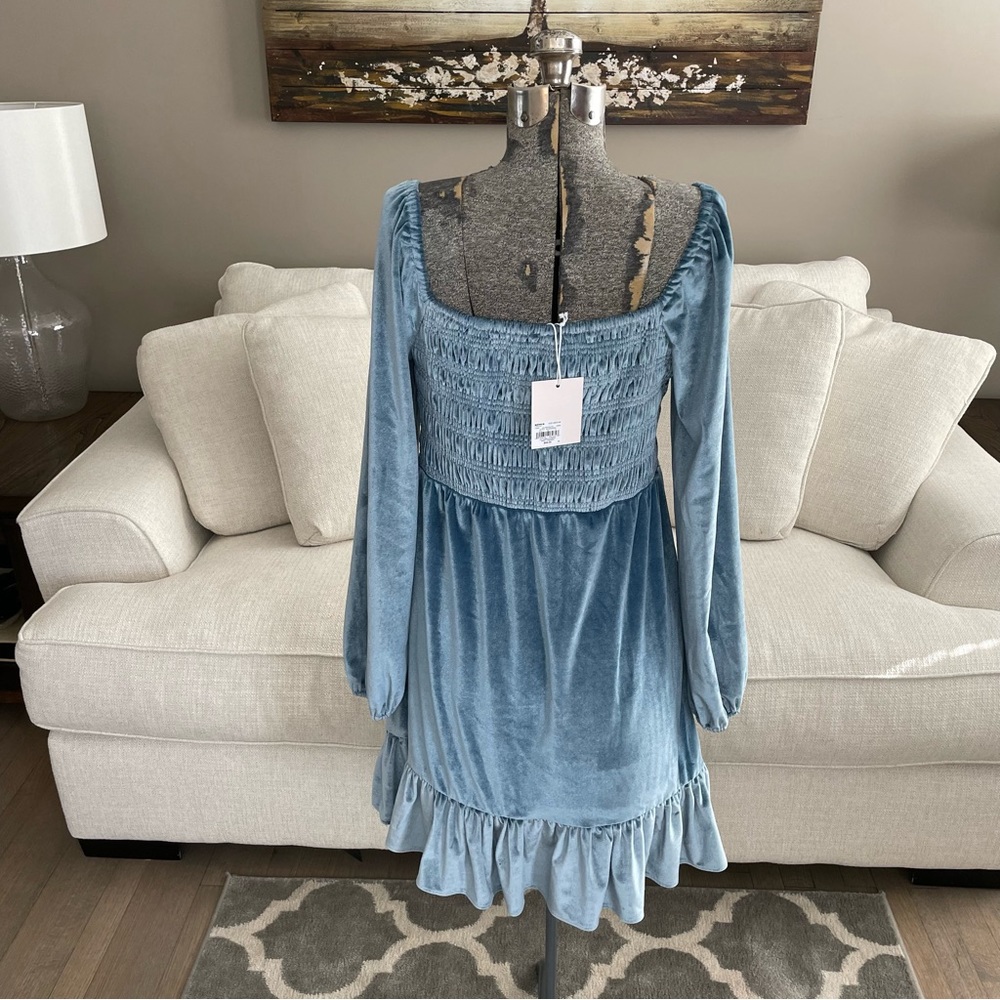 XS S M L XL XXL NWT LC Lauren Conrad blue velvet party babydoll dress - Picture 12 of 13